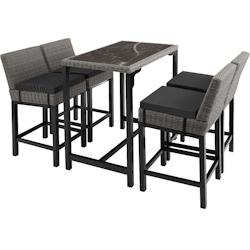 Tectake Table de bar en rotin Kutina avec 4 chaises Latina - gris -404846 - gris 404846_0