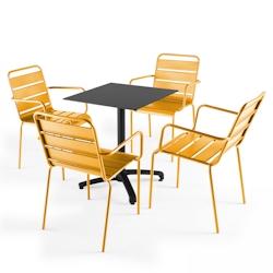 Oviala Business Ensemble table de terrasse stratifié noir et 4 fauteuils jaune - Oviala - jaune métal 108140_0