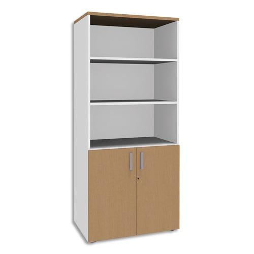 Simmob bibliothèque 2 portes basses steely hêtre pieds blancs en bois - dimensions : l80 x h180 x p47 cm_0