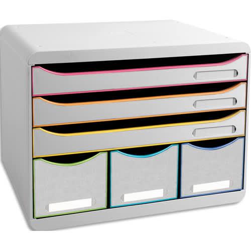 Exacompta module store-box 6 tiroirs en ps. Dimensions (l x h x p): 35,5 x 27,1 x 27 cm. Blanc/arlequin_0