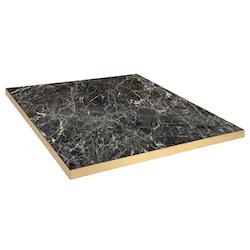 Restootab - Plateau 70x70 decor marbre noir brillant chants laiton - noir Bois manufacturé PL-7070M-MB.NRBR-LAI_0