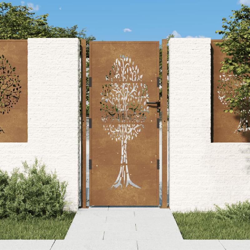 Vidaxl portail de jardin 105x180 cm acier corten conception de l'arbre 153164_0
