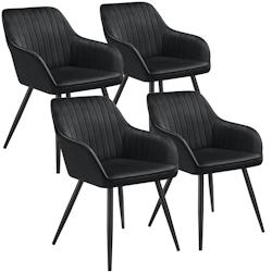 TecTake GmbH tectake Chaise MARILYN en velours - noir/noir, Lot de 4 -405733 - noir acier 405733_0