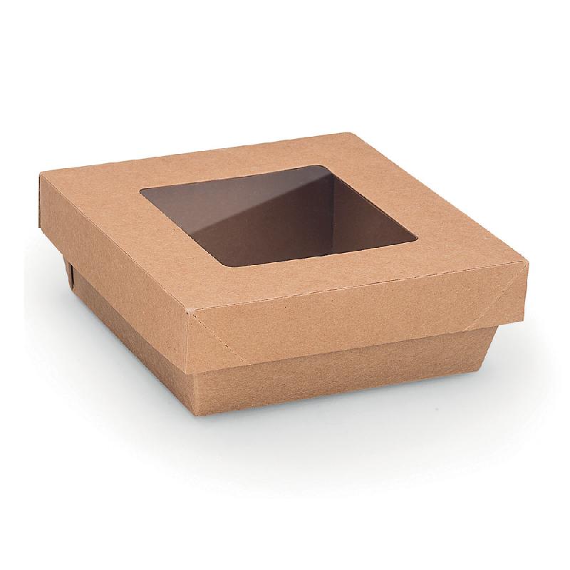 Boîte en carton carrée 75cl couvercle à fenêtre Kraft brun - lot de 50_0