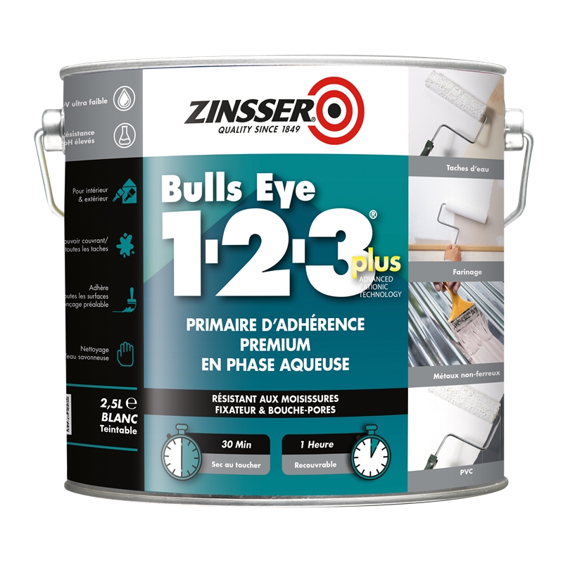 Primaire isolant et fixant - Performances isolantes - Réf. AG02666 - Zinsser Bulls Eye 1-2-3 Plus - ZINSSER_0