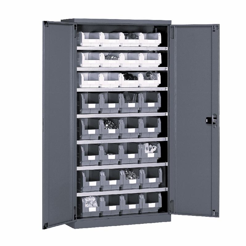 Armoire porte-bacs haute avec portes et 32 bacs coloris gris_0