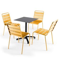 Oviala Business Ensemble table de jardin stratifié ardoise foncé et 4 chaises jaune - Oviala - jaune métal 108212_0