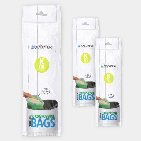 Sacs compostables PerfectFit Code K (10 litres) - Lot de 30 sacs (3 rouleaux)_0