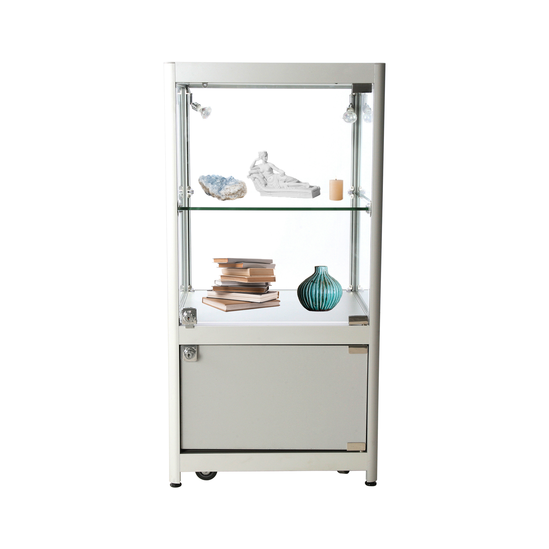 Vitrine Exposition LED H 90 x L 45 x P 45 cm - Gris Alu - Réf.2228416_0