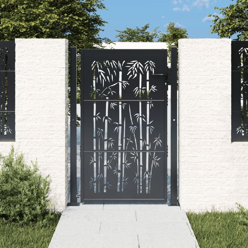 Vidaxl portail de jardin anthracite 105x155 cm acier design de bambou 153181_0