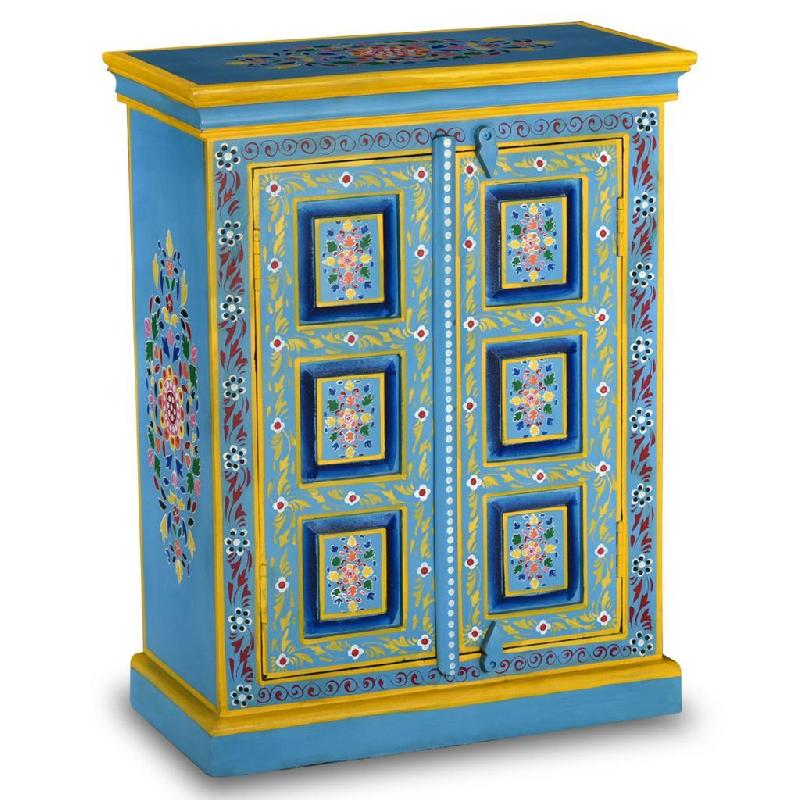 BUFFET BAHUT ARMOIRE CONSOLE MEUBLE DE RANGEMENT BOIS MASSIF DE MANGUIER PEINTURE MANUELLE TURQUOISE 4402023_0