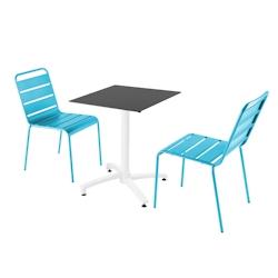 Oviala Business Ensemble table de terrasse stratifié noir et 2 chaises bleu - bleu métal 110688_0