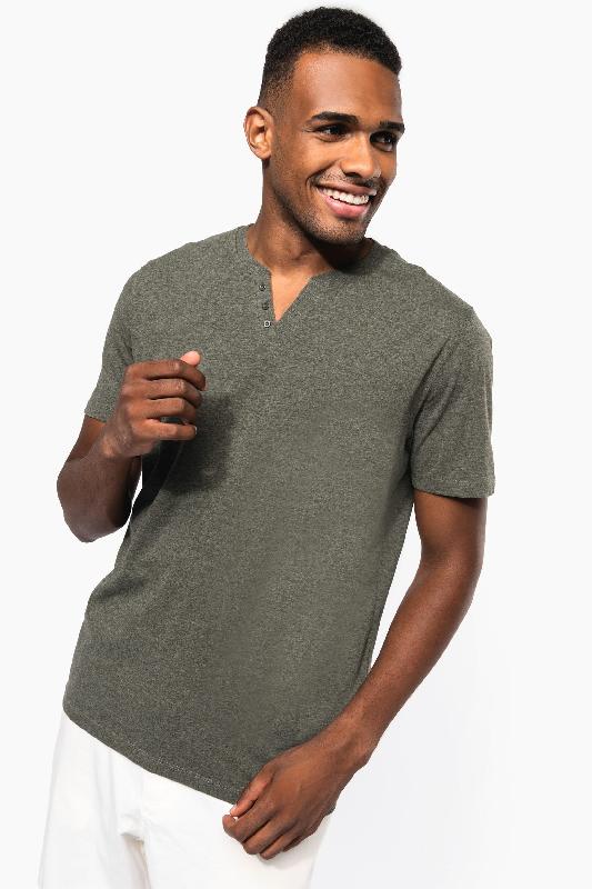 T-shirt écoresponsable henley manches courtes homme - 140 g -  Réf: KNS302_0