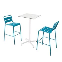 Oviala Business Ensemble table haute stratifié terrazzo et 2 chaises bleu pacific - bleu métal 110549_0