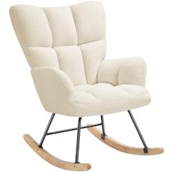 TecTake GmbH tectake Fauteuil à bascule TORVE rembourré au tissu bouclé - beige -405847 - beige 405847_0