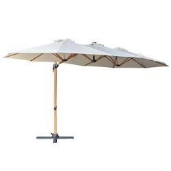 Oviala Business Parasol déporté rotatif 360° 3 têtes (4,5 x 2,65 m) + housse écru - blanc polyester 112124_0