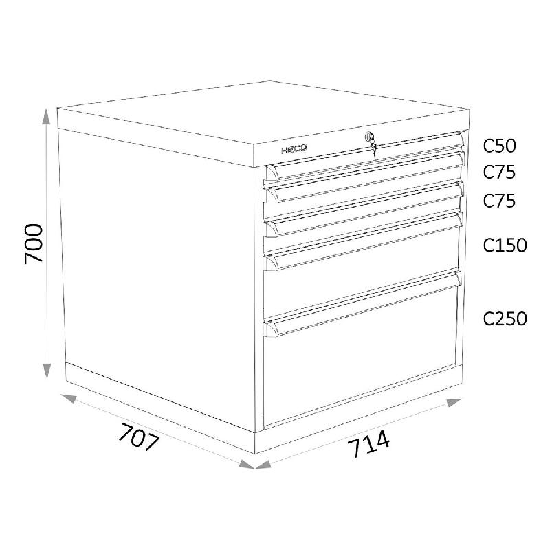 Armoires A Tiroirs Serie 115 - Largeur 714 mm Profondeur 707 mm Hauteur 700 / 1000 / 1300 mm Heco HE115125BL_0