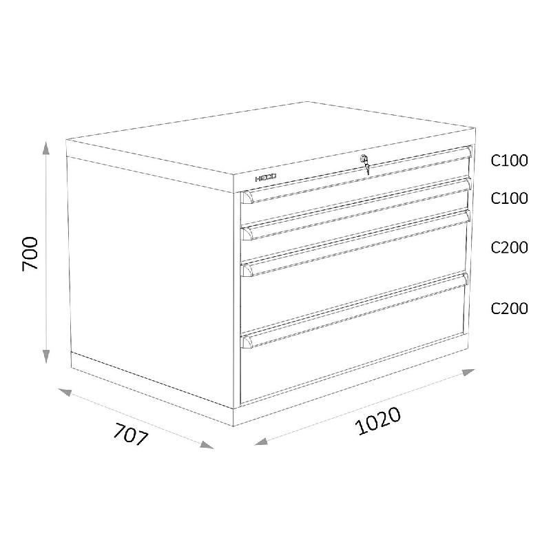 Armoires A Tiroirs Serie 119 - Largeur 1020 Mm Profondeur 707 Mm Hauteur 700 / 1000 / 1300 Mm Heco HE119122BL_0