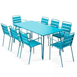 Oviala Business Ensemble table de jardin et 8 fauteuils en métal bleu - Oviala - bleu acier 103637_0
