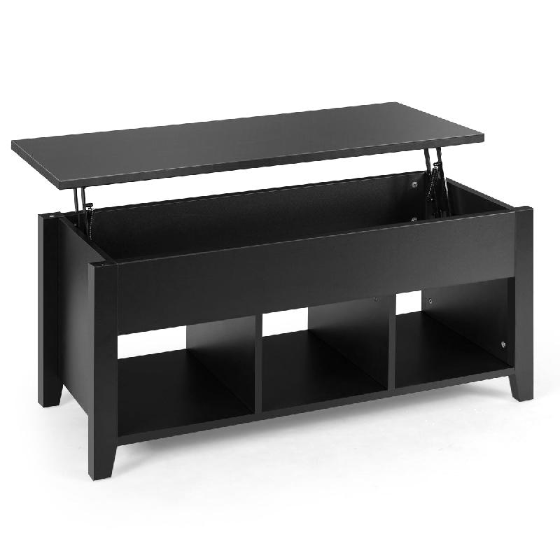 TABLE BASSE AVEC PLATEAU RELEVABLE 104,5 X 49,5 X 48,5 CM AVEC TROIS COMPARTIMENTS POUR RANGEMENT DESIGN CONTEMPORAIN NOIR 20_0005965_0