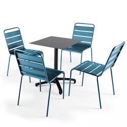 Oviala Business Ensemble table de terrasse stratifié noir et 4 chaises bleu pacific - bleu métal 108205_0