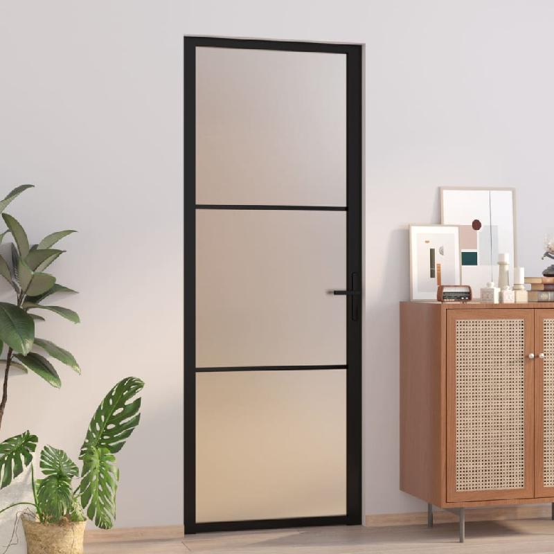 Vidaxl porte intérieure 76x201,5 cm noir verre mat et aluminium 350552_0