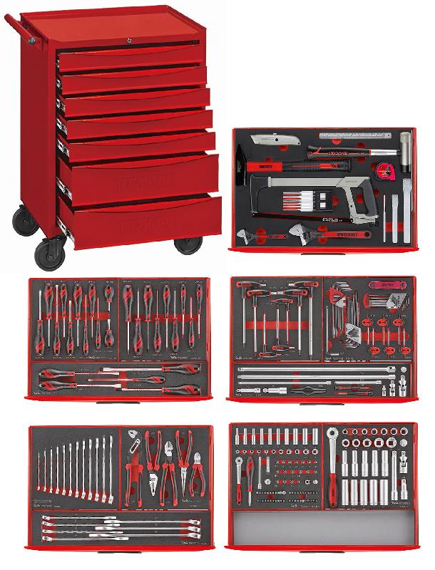 Servante d'atelier complète rouge 7 tiroirs set en mousse 240 outils Teng Tools TCEMM240EV_0