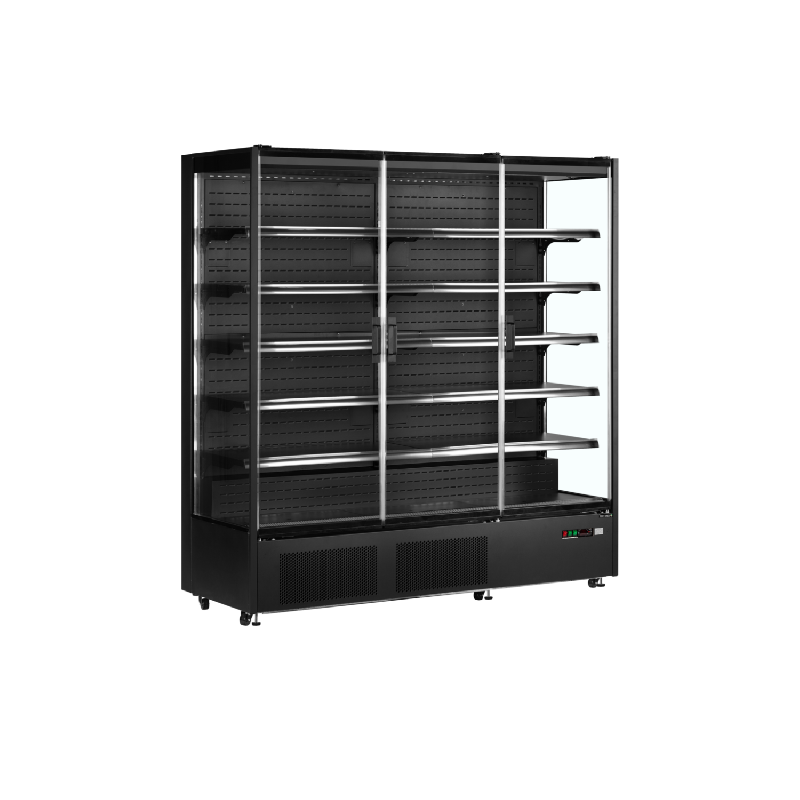 Vitrine ventilée positive 1147 Litres, 6 niveaux, 3 portes vitrées battantes, sur roulettes, noire, 980 W, 220 V - MONO_0