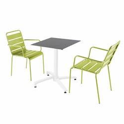 Oviala Business Ensemble table de terrasse stratifié ardoise et 2 fauteuils vert - vert métal 110752_0