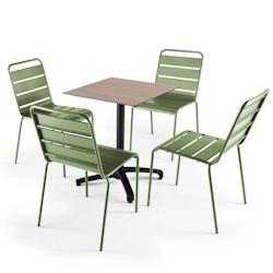 Oviala Business Ensemble table de jardin stratifié en chêne et 4 chaises vert cactus - Oviala - vert métal 110153_0