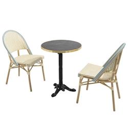 Oviala Business Table de terrasse 60cm inclinable marbre noir et 2 chaises bleu - bleu métal 112226_0