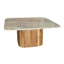 Now's Home - Table Basse Marbre Gris Et Pied En Bois D'acacia 80x80x36cm Bergen - 3256390250458_0