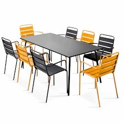 Oviala Business Ensemble table de jardin et 8 fauteuils en métal jaune et gris - jaune acier 105076_0