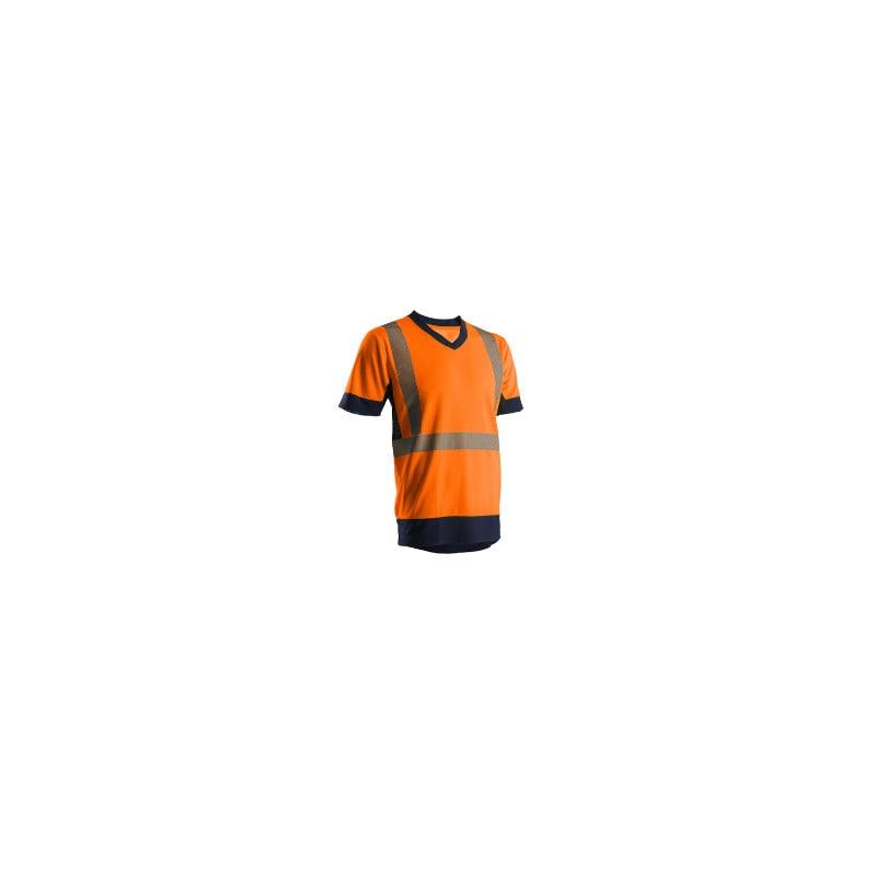 T-shirt manches courtes - KYRIO - 100% PES 140g/m2 UPF 50 + Mesh + Bandes segmentées - Orange HV/Marine - COVERGUARD | 7KYRO_0