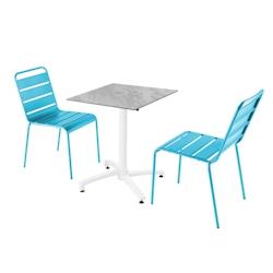 Oviala Business Ensemble table de terrasse stratifié marbre et 2 chaises bleu - bleu métal 110642_0