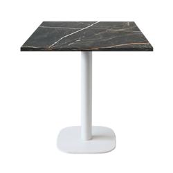 Restootab - Table 70x70cm - modèle Round pied blanc marbre tamas - noir fonte 3760371511051_0