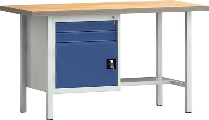 Établi PW 700 l.1500xP700xH840 mm hêtre Multiplex gris clair, RAL 7035 bleu gentiane, RAL 5010 2 tir. 1 porte KLW-LUTZ BETRIEBSEINRICHTUNGEN_0