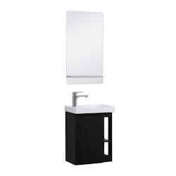 Meuble lave-mains HAMPTON Noir avec vasque blanche + miroir - blanc 3760232698877_0