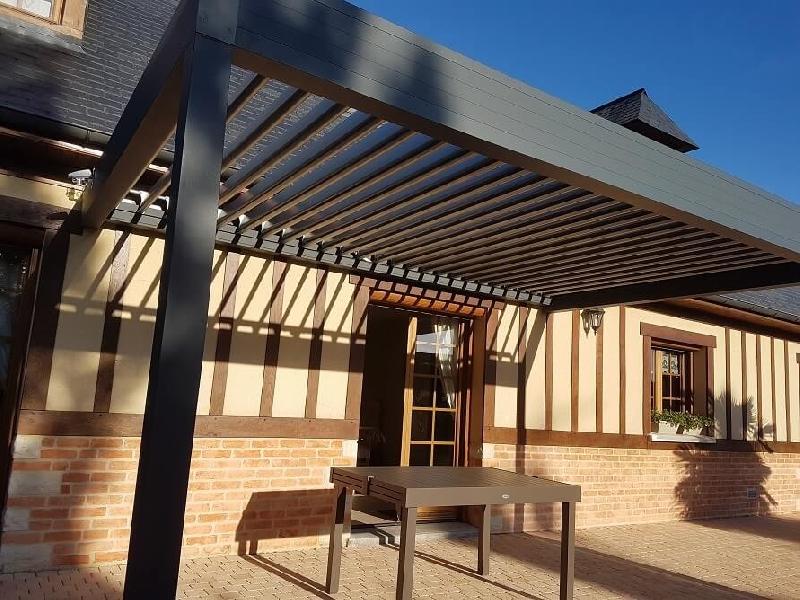 Pergola Bioclimatique Aluminium H3 Adossée Lames Orientables Perpendiculaires Électrique (Moteurs Double Vérins) Sur Mesure Référence: Bioclimatique H3 Perpendiculaire_0