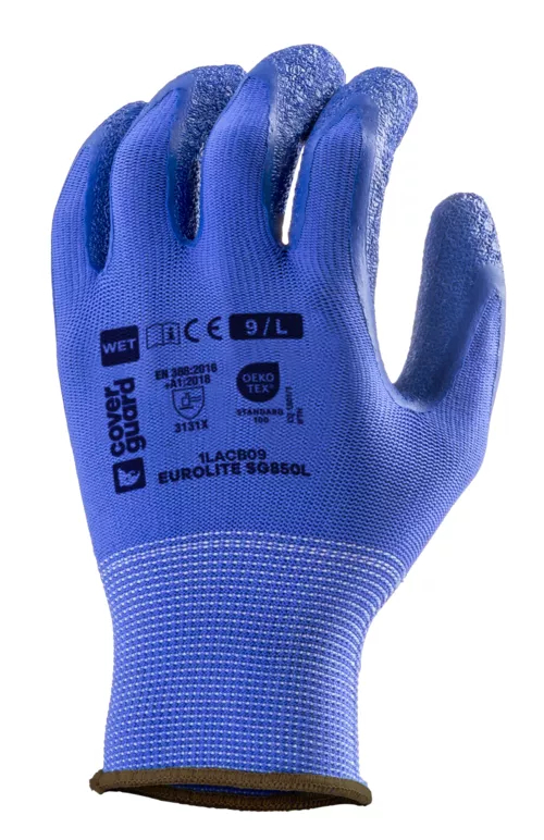 Gants polyester bleu, paume enduite latex bleu - Référence : 1LACB_0