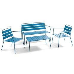 Oviala Business Salon de terrasse 4 places et 1 table basse en acier bleu pacific - bleu acier 105949_0