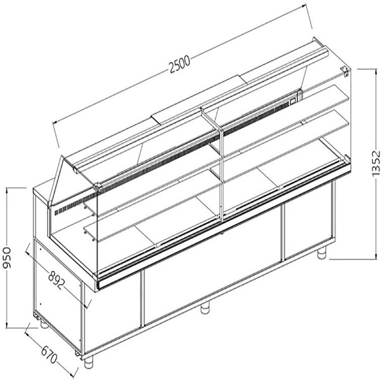 Vitrines réfrigérées ventilées pour les snacks vitres hautes groupe à distance sans réserve - 2500x892x1352 mm - VA25XR_0