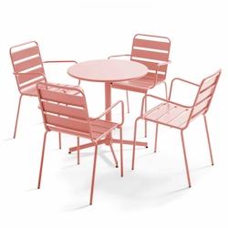 Oviala Business Ensemble table de jardin et 4 fauteuils métal argile - Oviala - rose acier 109205_0