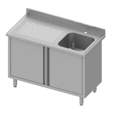 Plonge inox adossée avec 1 bac  à droite sur armoire portes battantes 1300x700x900 - 934497130_0