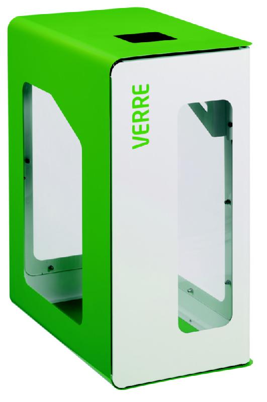 Borne de tri sélectif 90 L support-sac vigi sans serrure - cubatri - tri verre-blanc+vert_0