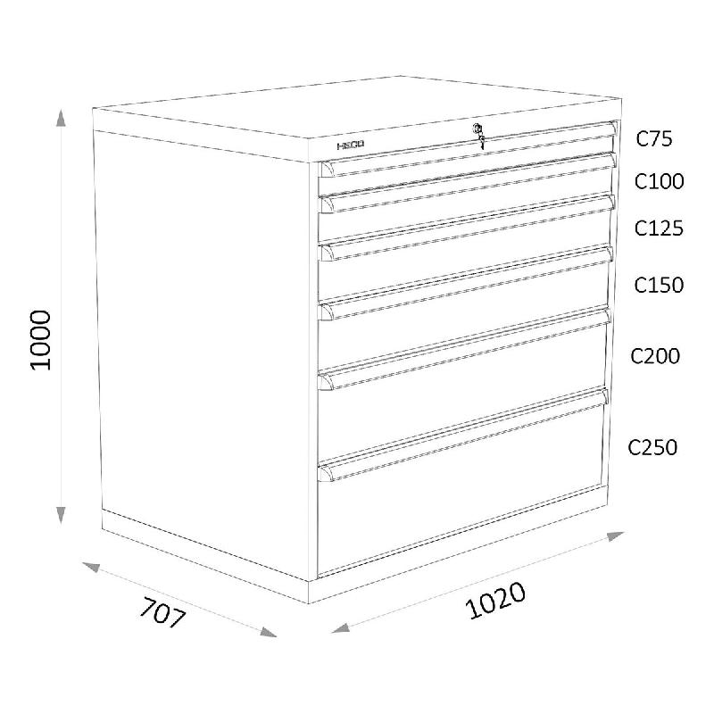 Armoires A Tiroirs Serie 119 - Largeur 1020 Mm Profondeur 707 Mm Hauteur 700 / 1000 / 1300 Mm Heco HE119232BL_0
