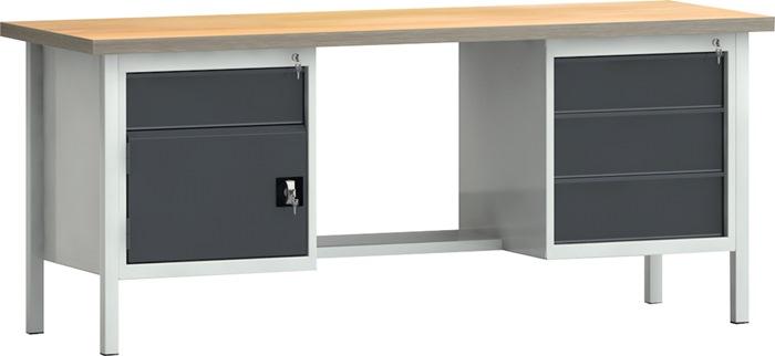 Établi PW 700 l.2000xP700xH840 mm hêtre Multiplex gris clair, RAL 7035 gris anthr., RAL 7016 4 tiroirs 1 porte KLW-LUTZ BETRIEBSEINRICHTUNGEN_0