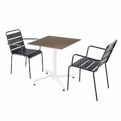 Oviala Business Ensemble table de terrasse stratifié taupe avec 2 fauteuils gris - Oviala - gris métal 110831_0