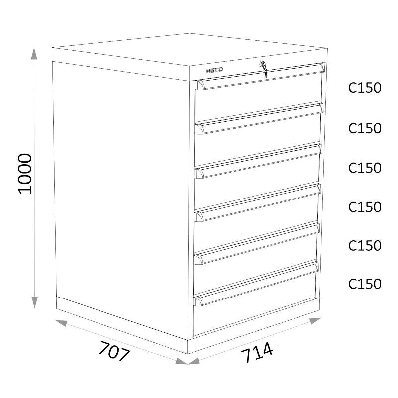 Armoires A Tiroirs Serie 115 - Largeur 714 mm Profondeur 707 mm Hauteur 700 / 1000 / 1300 mm Heco HE115222BL_0