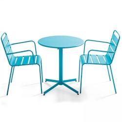 Oviala Business Ensemble table de jardin et 2 fauteuils métal bleu - Oviala - bleu acier 105406_0